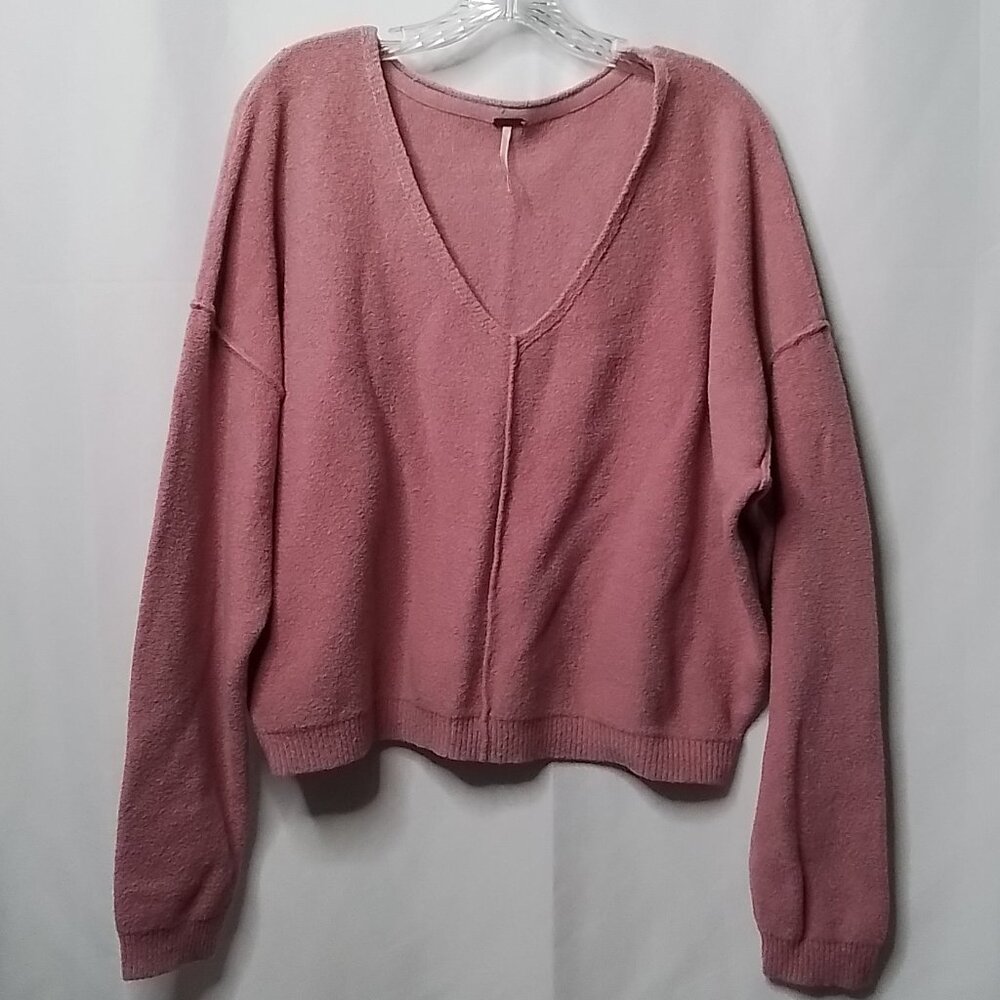 FREE PEOPLE "TAKE ME PLACES" DRAPED V-NECK KNIT DUSTY ROSE SWEATER SIZE M